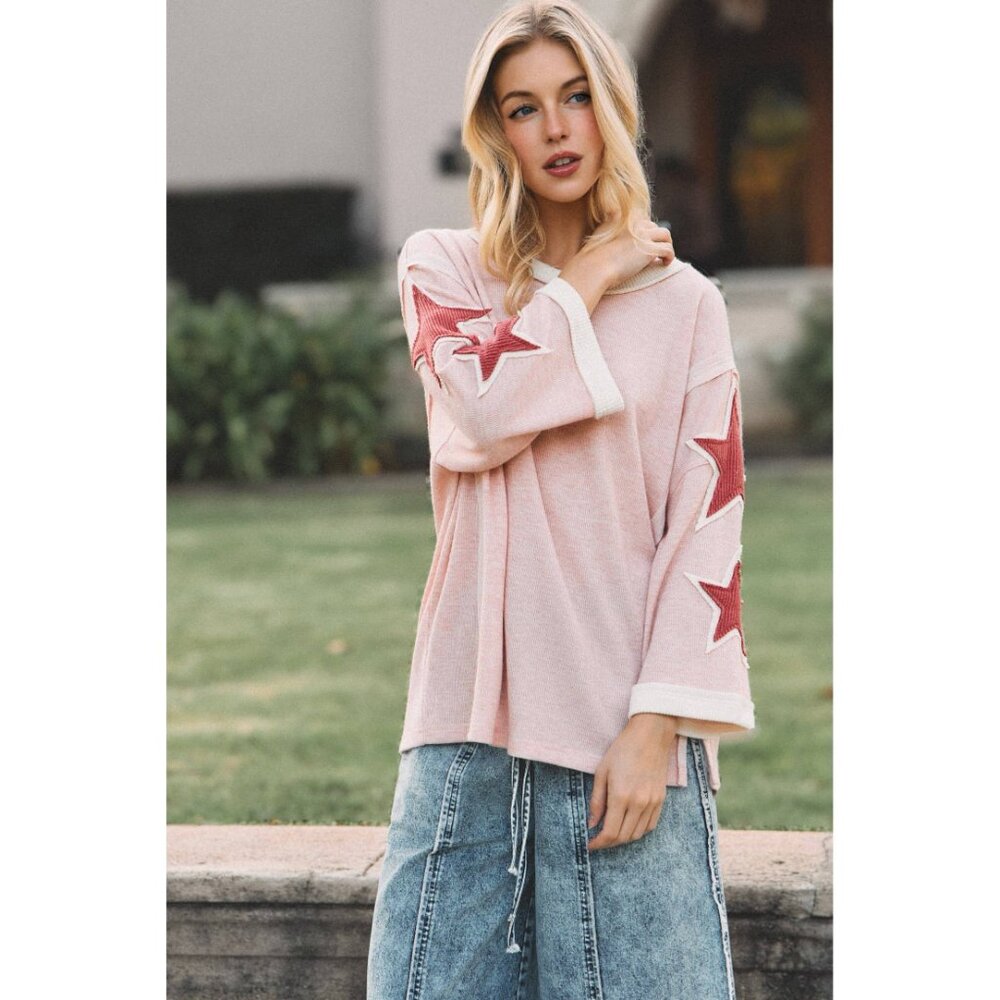 Pink + Red Starry Ribbed Shirt - Picture 5 of 8